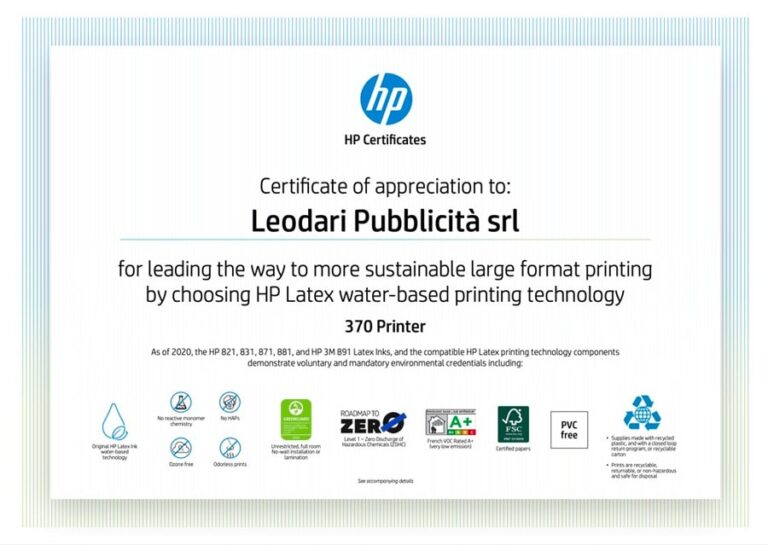 Certificato HP di Leodari Pubblicit&agrave;