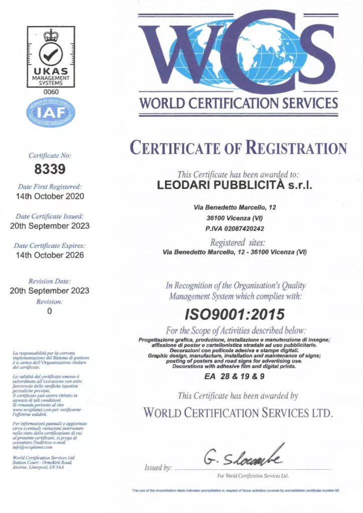 Certificazioni Internazionali 23 Iq 20 04 Certificate 8339